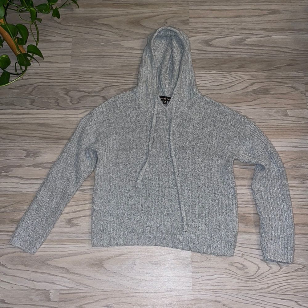 Grey Hoodie Crop Sweater - M